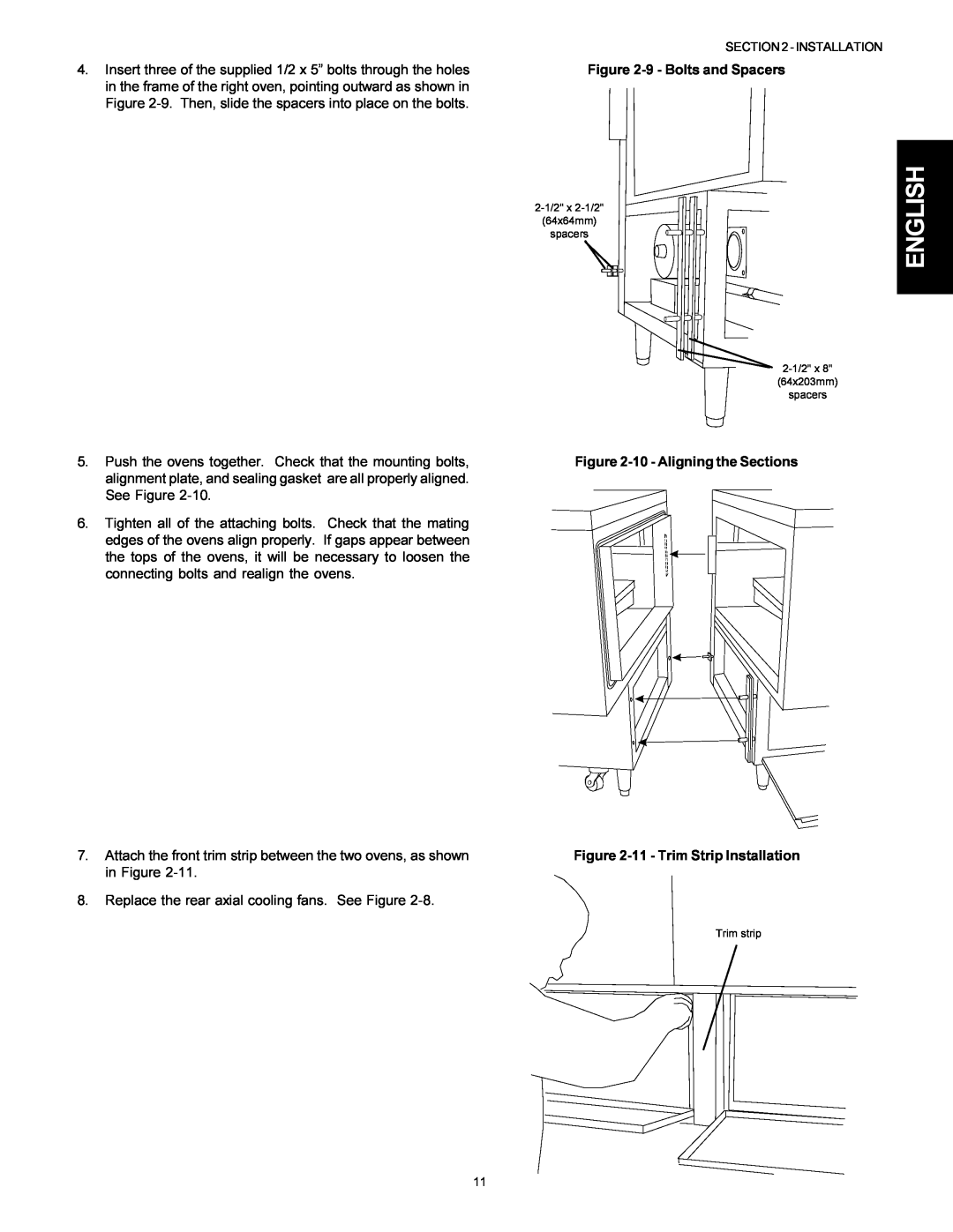 Middleby Marshall PS300F installation manual English, 9- Bolts and Spacers, 11- Trim Strip Installation 