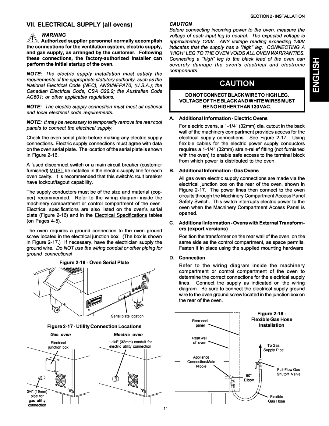 Middleby Marshall PS314SBI installation manual English, VII. ELECTRICAL SUPPLY all ovens 