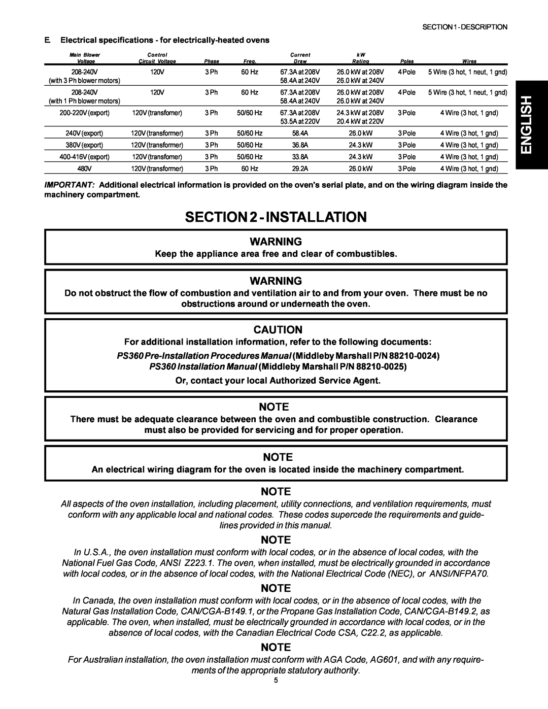 Middleby Marshall PS314SBI installation manual Installation 