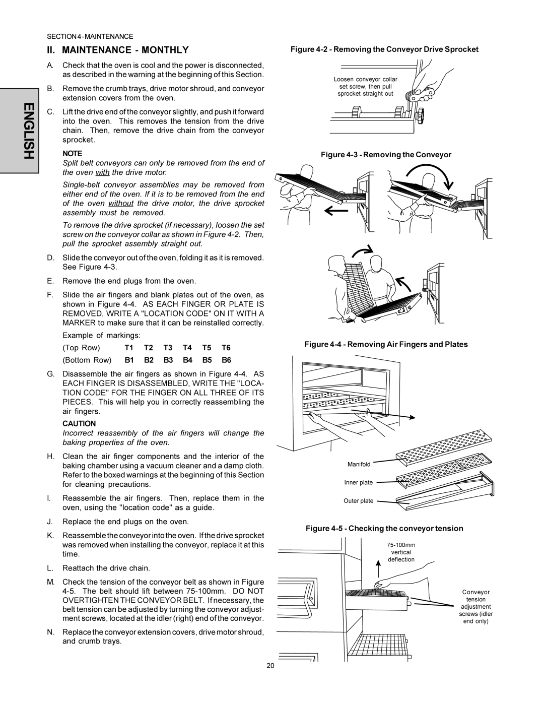 Middleby Marshall PS360-U installation manual II. Maintenance Monthly, Removing the Conveyor 