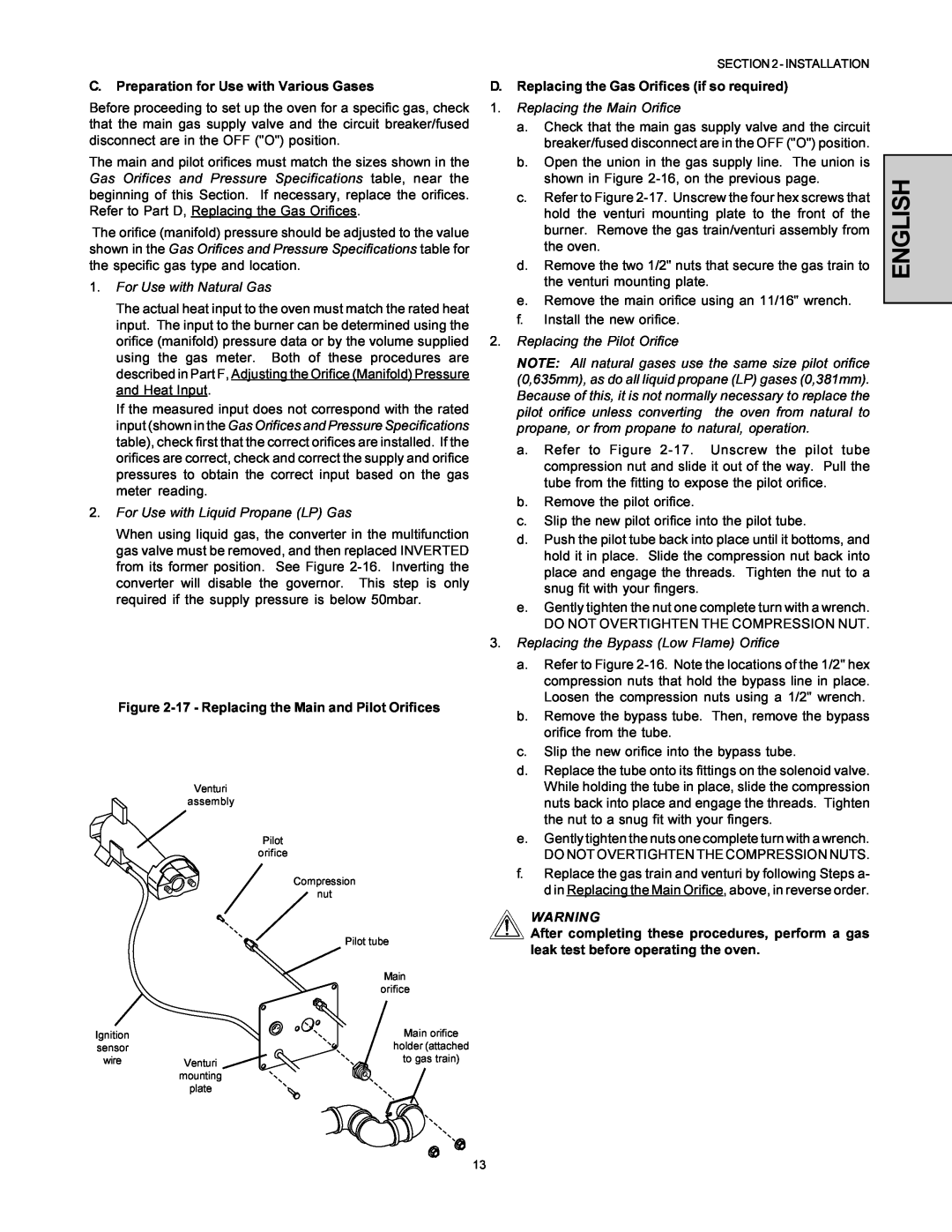 Middleby Marshall PS360-U installation manual English, C.Preparation for Use with Various Gases, For Use with Natural Gas 