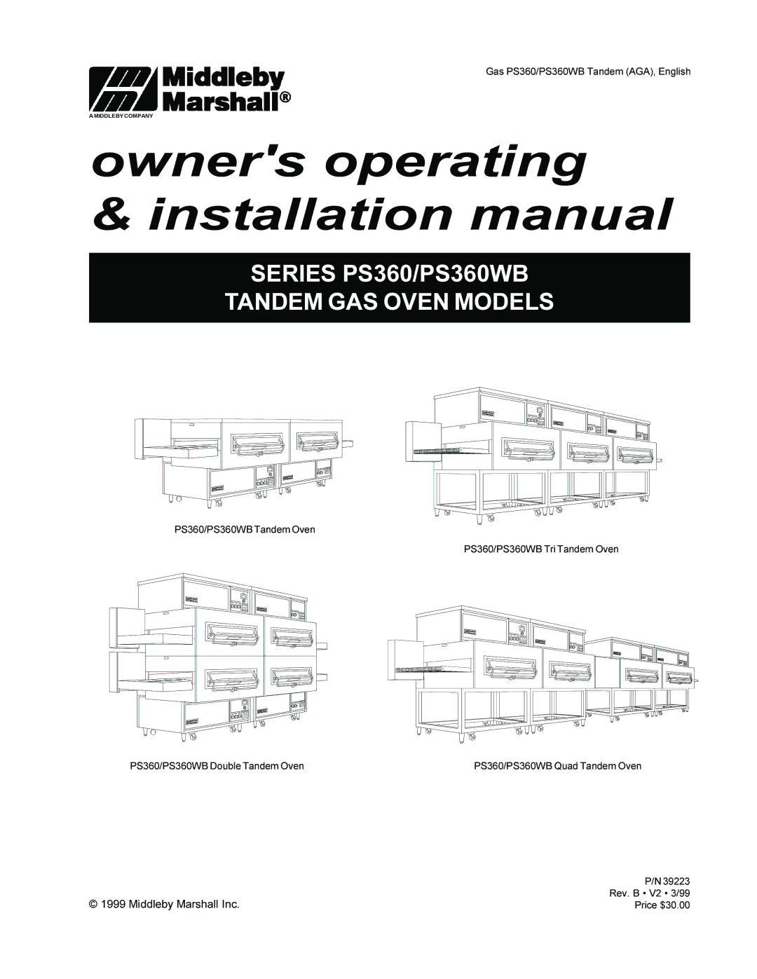 Middleby Marshall PS360 installation manual Owners operating Installation manual 