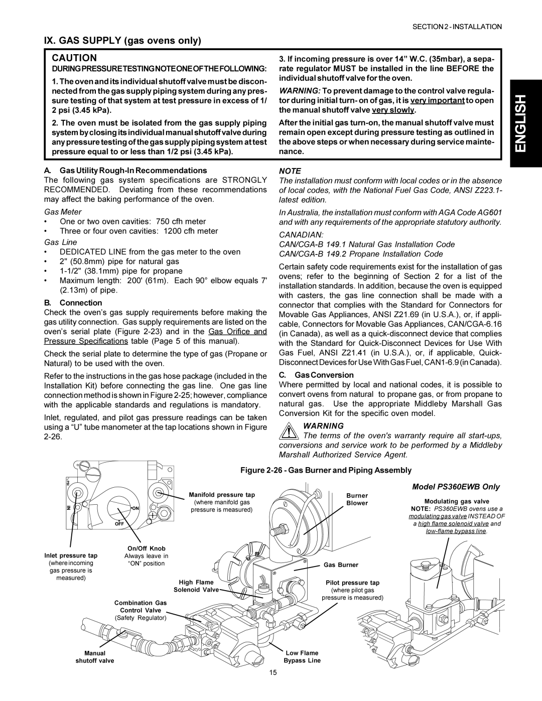 Middleby Marshall PS360S If incoming pressure is over 14 W.C mbar, a sepa, Duringpressuretestingnoteoneofthefollowing 