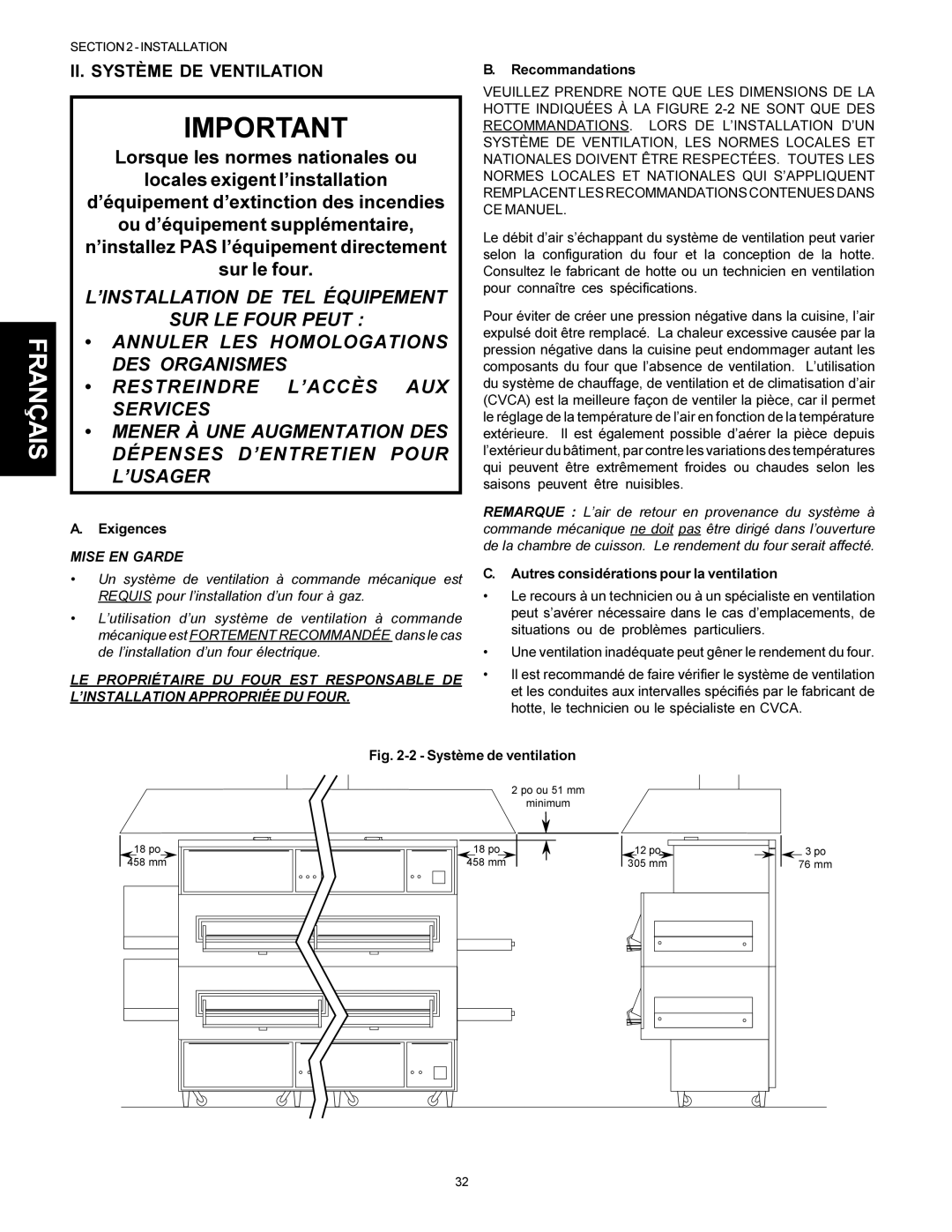 Middleby Marshall PS360Q II. Système DE Ventilation, Exigences, Recommandations, Autres considérations pour la ventilation 