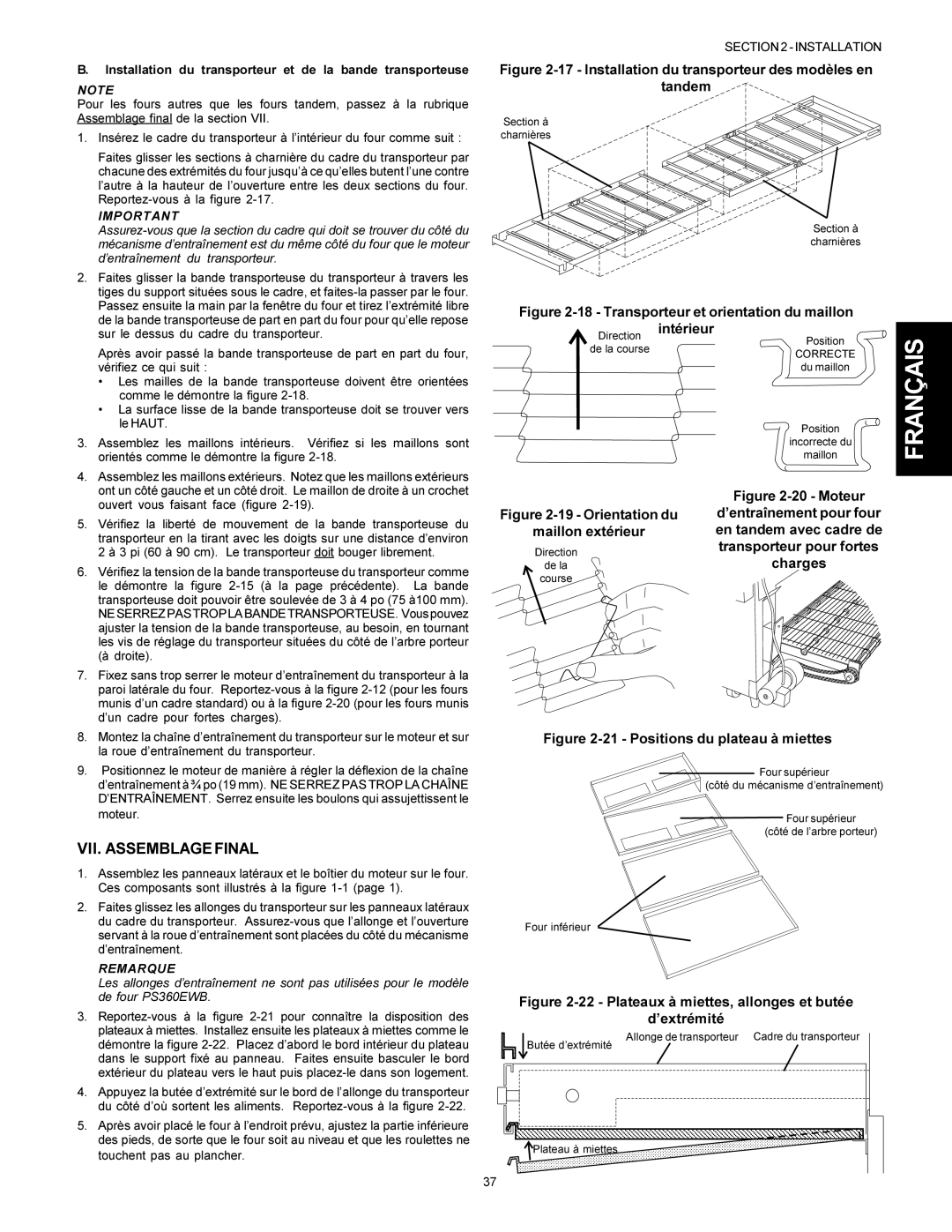 Middleby Marshall PS360WB, PS360Q, PS360S, PS310, PS314 installation manual Intérieur, Maillon extérieur 