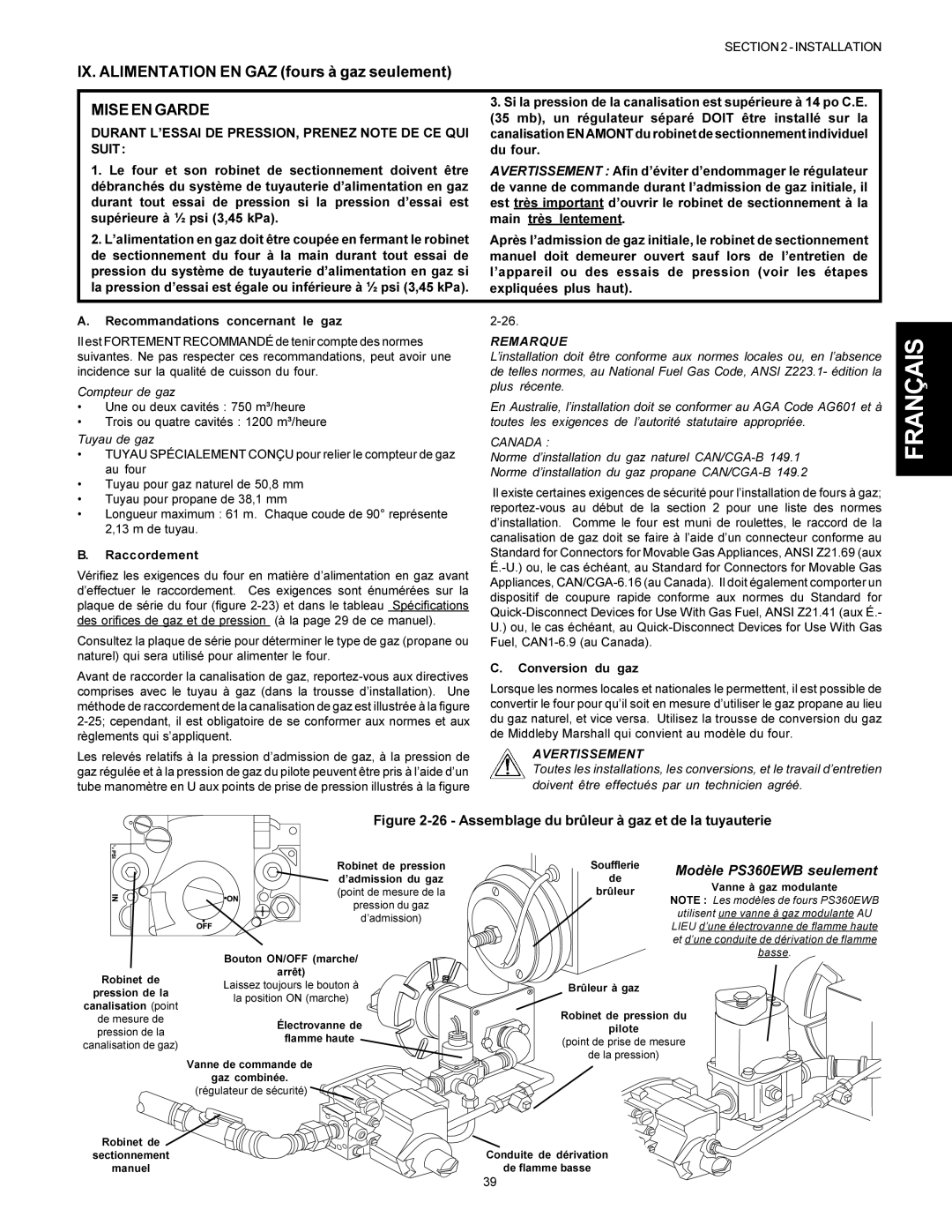 Middleby Marshall PS360S, PS360WB, PS360Q, PS310, PS314 installation manual Mise EN Garde 