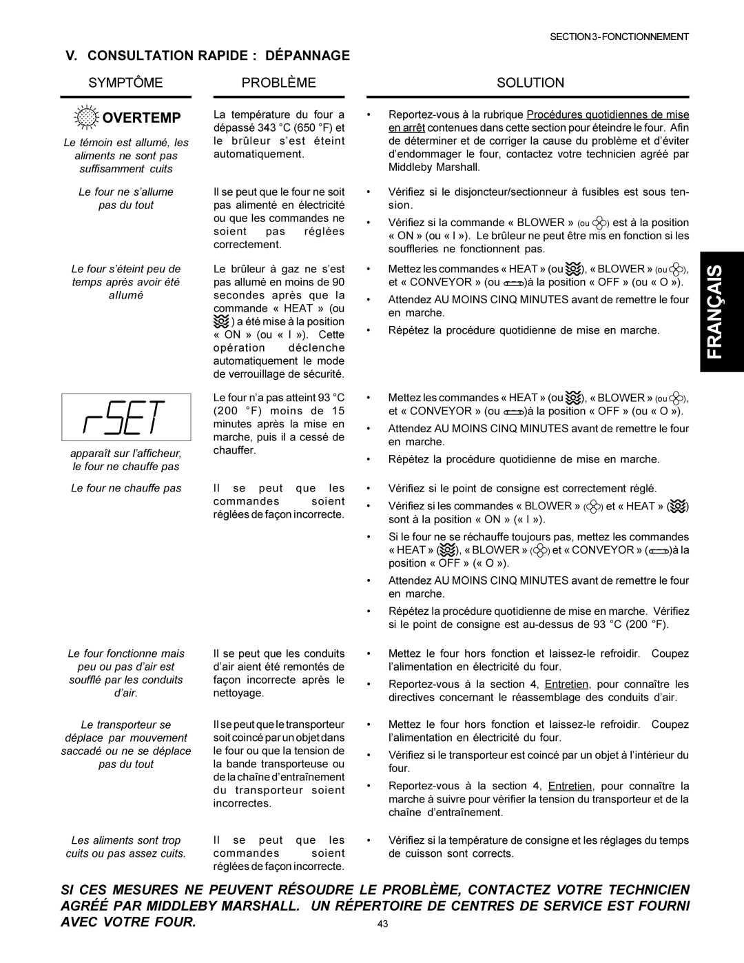 Middleby Marshall PS360WB, PS360Q, PS360S Consultation Rapide Dépannage, « on » ou « I ». Cette, Chaîne d’entraînement 