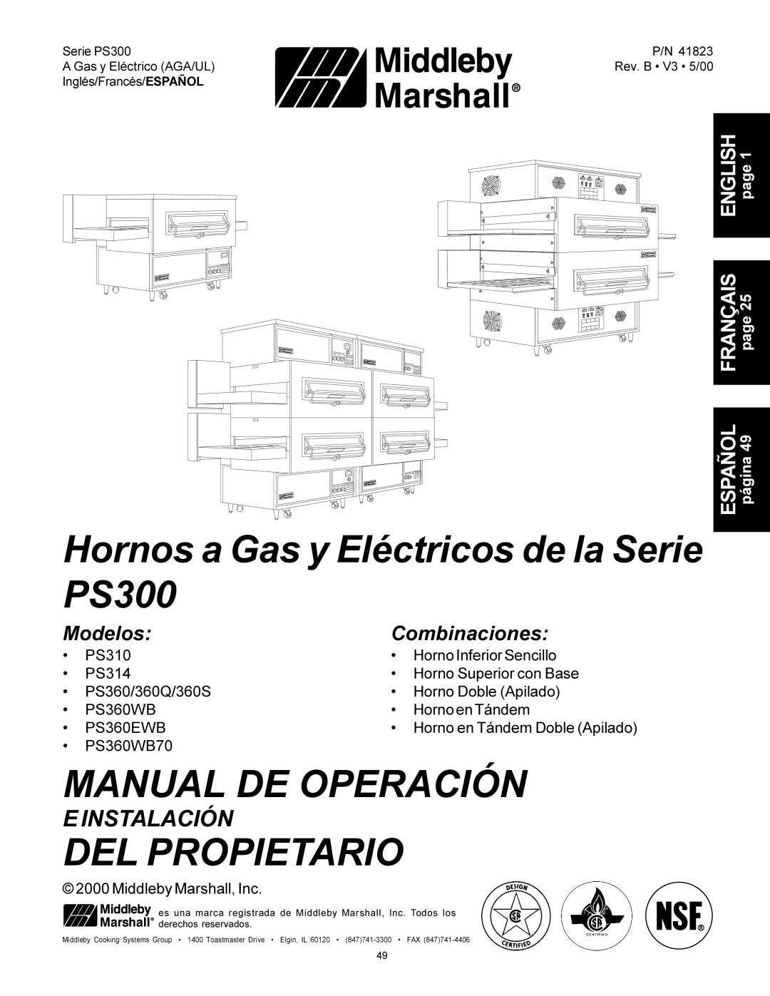 Middleby Marshall PS360WB, PS360Q, PS360S, PS310, PS314 installation manual Manual DE Operación 