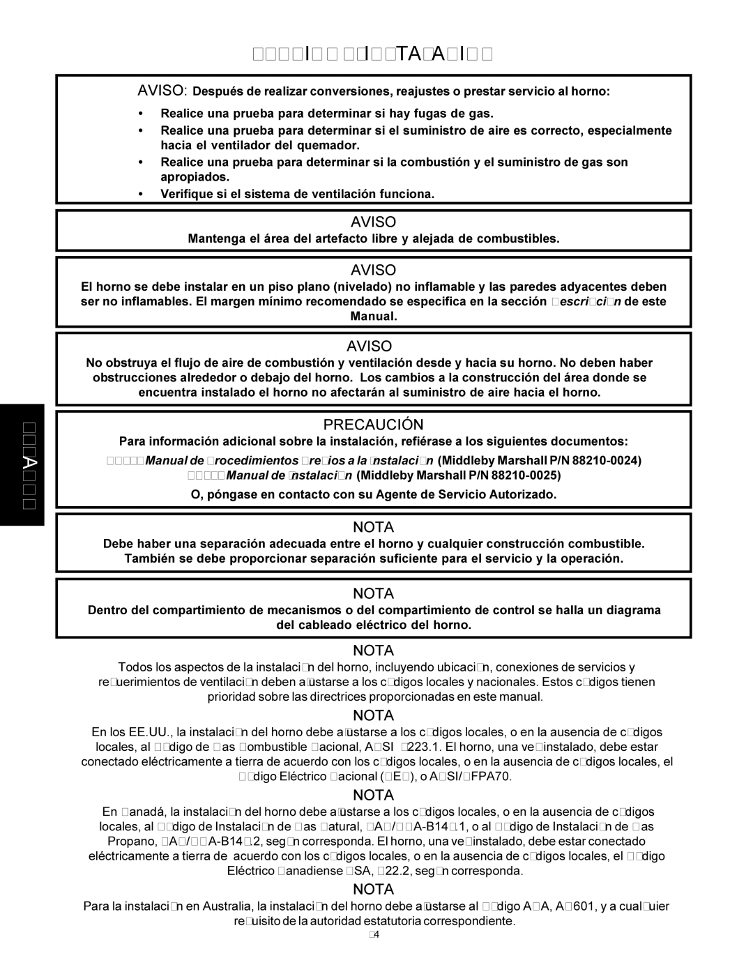 Middleby Marshall PS360WB, PS360Q, PS360S, PS310, PS314 installation manual Seccion 2 Instalación, Nota 