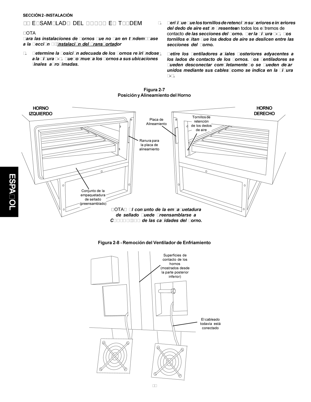 Middleby Marshall PS310, PS360WB, PS360Q, PS360S, PS314 Ensamblado DEL Horno EN Tándem, Horno Izquierdo Derecho 