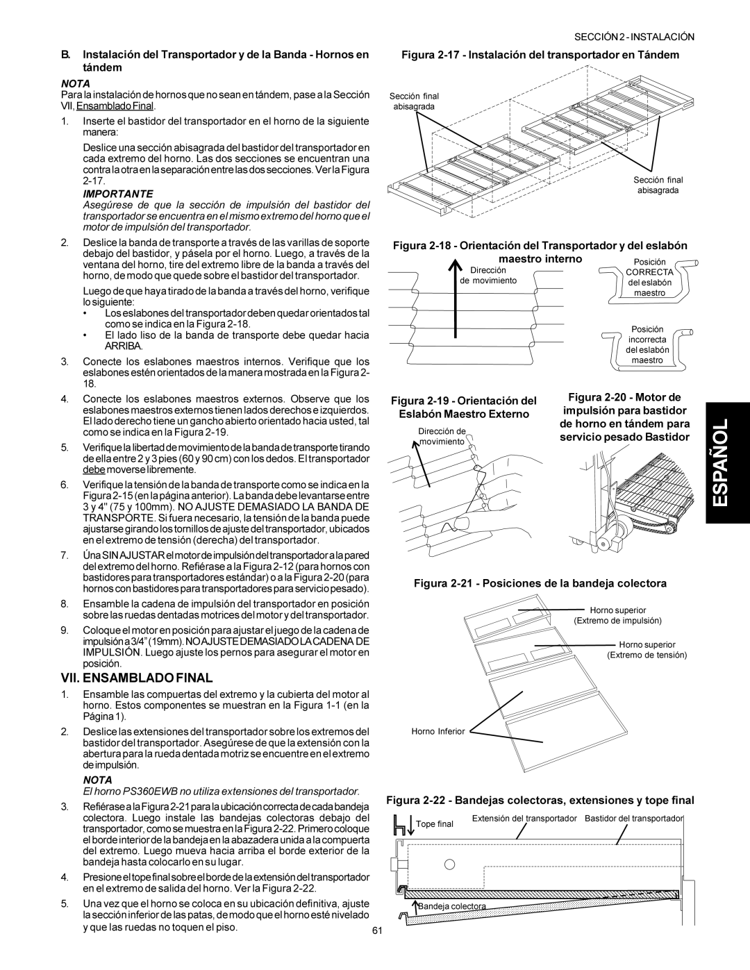 Middleby Marshall PS360WB, PS360Q, PS360S Impulsión para bastidor, Eslabón Maestro Externo, De horno en tándem para 