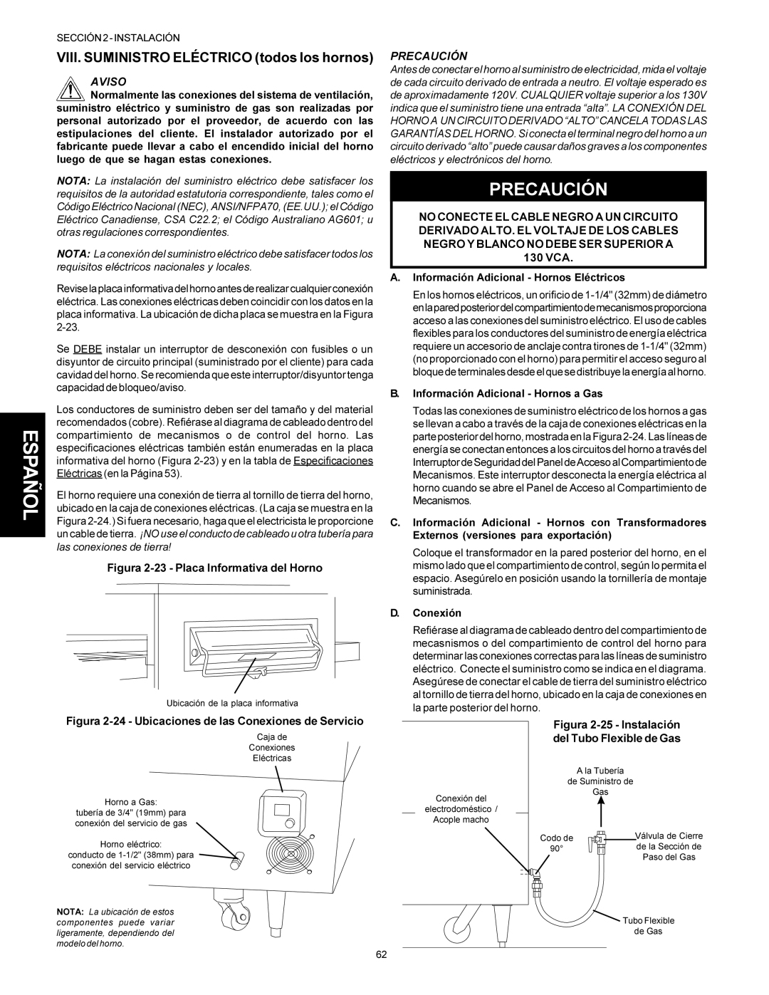 Middleby Marshall PS360Q, PS360WB, PS360S, PS310, PS314 installation manual Figura 2-23 Placa Informativa del Horno, 130 VCA 