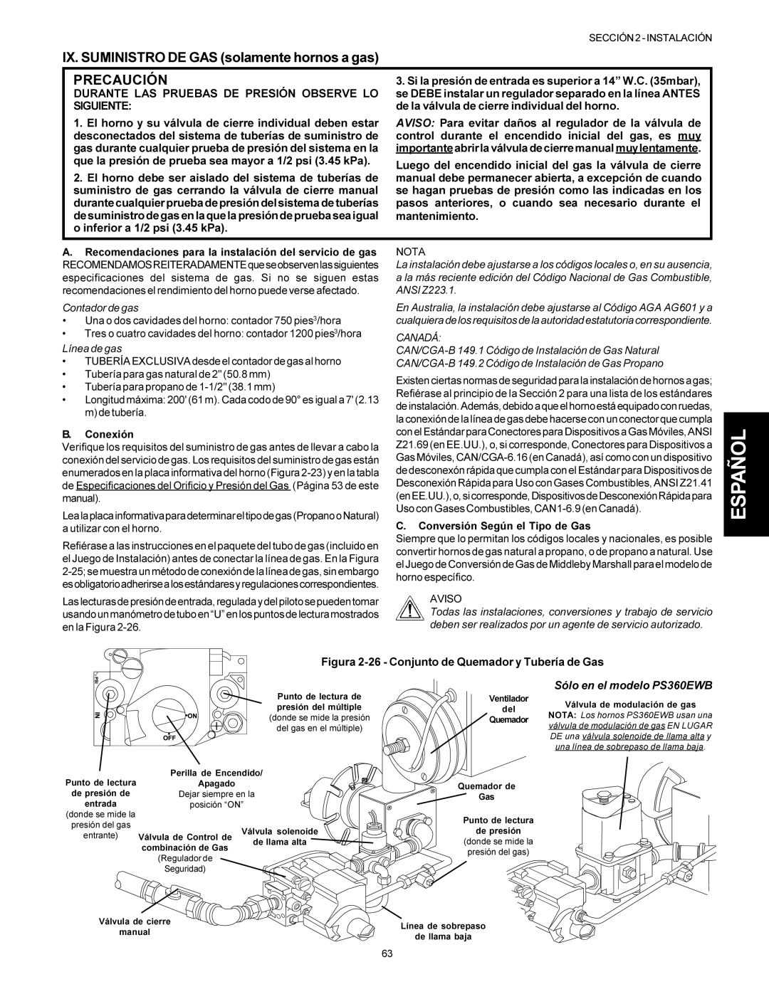 Middleby Marshall PS360S, PS360WB, PS360Q, PS310, PS314 Precaución, Durante LAS Pruebas DE Presión Observe LO, Siguiente 