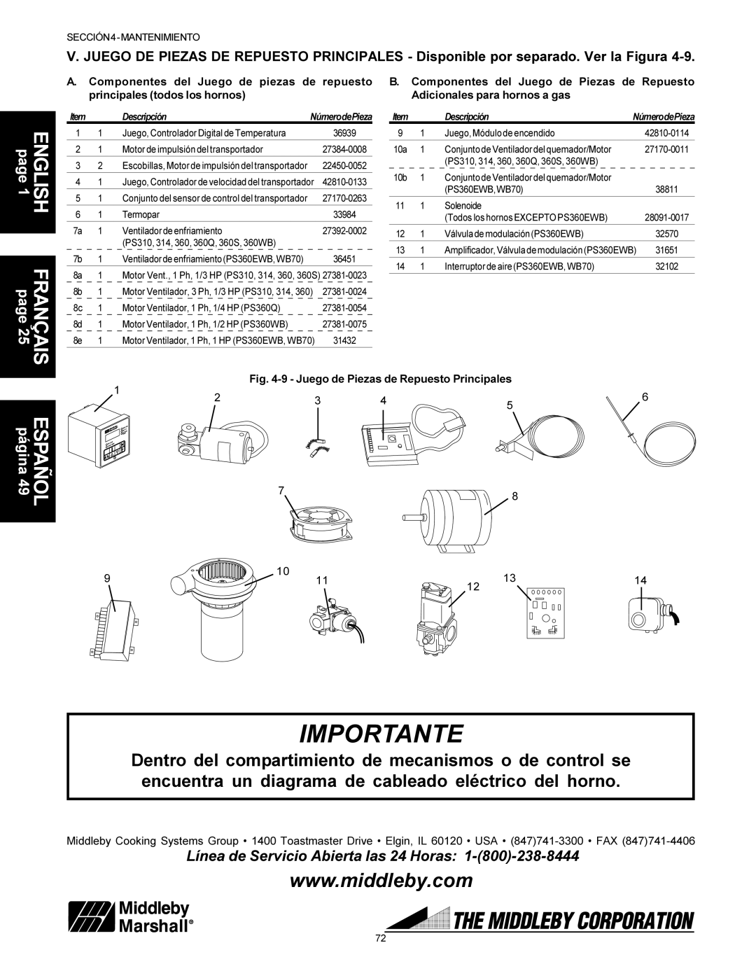 Middleby Marshall PS360WB, PS360Q, PS360S, PS310, PS314 installation manual Importante 