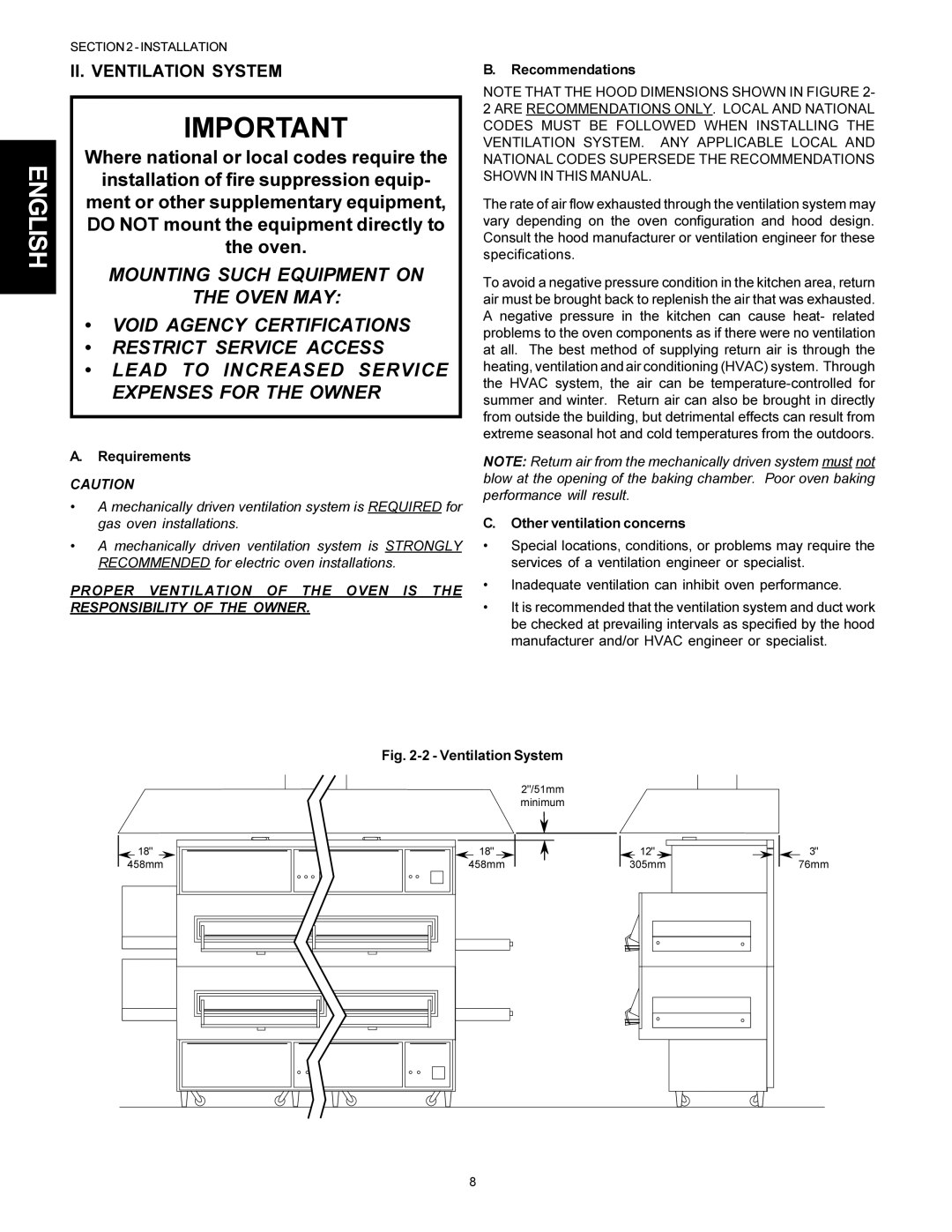 Middleby Marshall PS360Q, PS360WB, PS360S II. Ventilation System, Requirements, Recommendations, Other ventilation concerns 