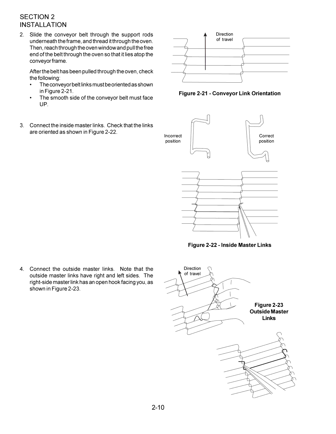 Middleby Marshall PS360WB installation manual Conveyor Link Orientation, Outside Master Links 