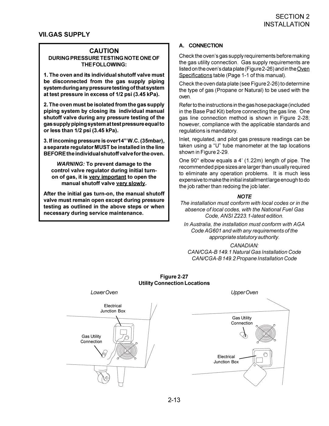 Middleby Marshall PS360WB installation manual VII.GAS Supply, During Pressure Testing Note ONE Following, Connection 