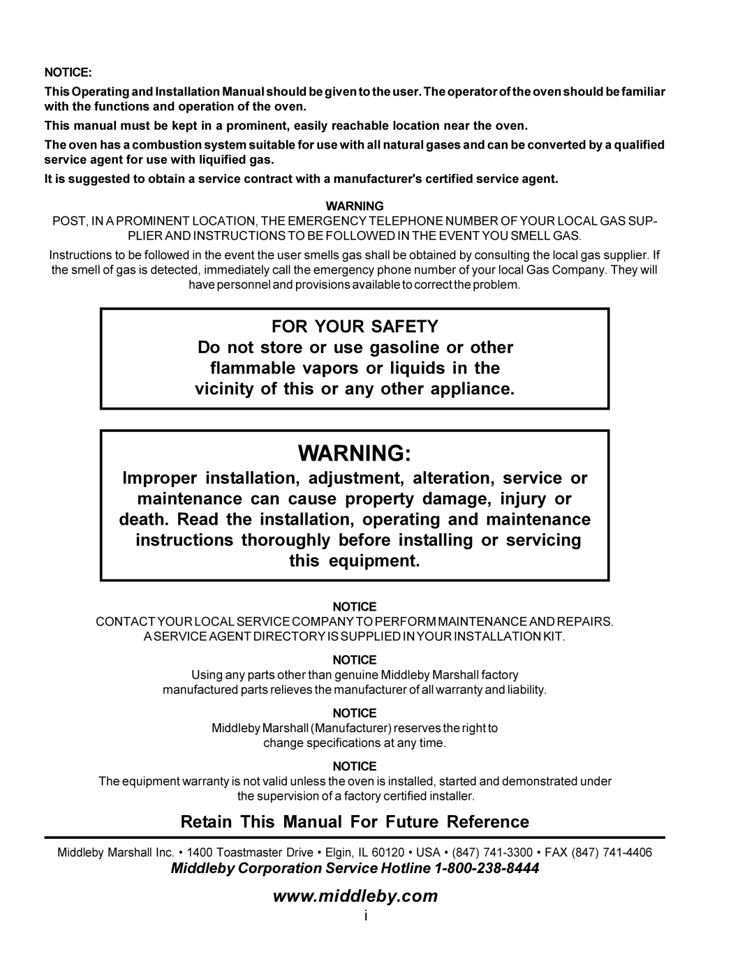 Middleby Marshall PS360WB installation manual For Your Safety 