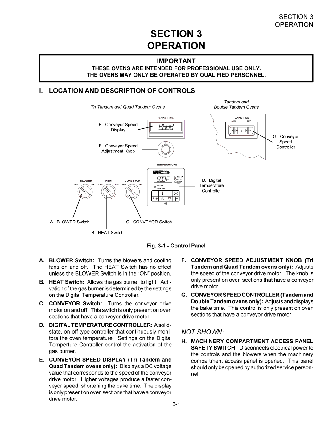 Middleby Marshall PS360WB installation manual Location and Description of Controls, Control Panel 