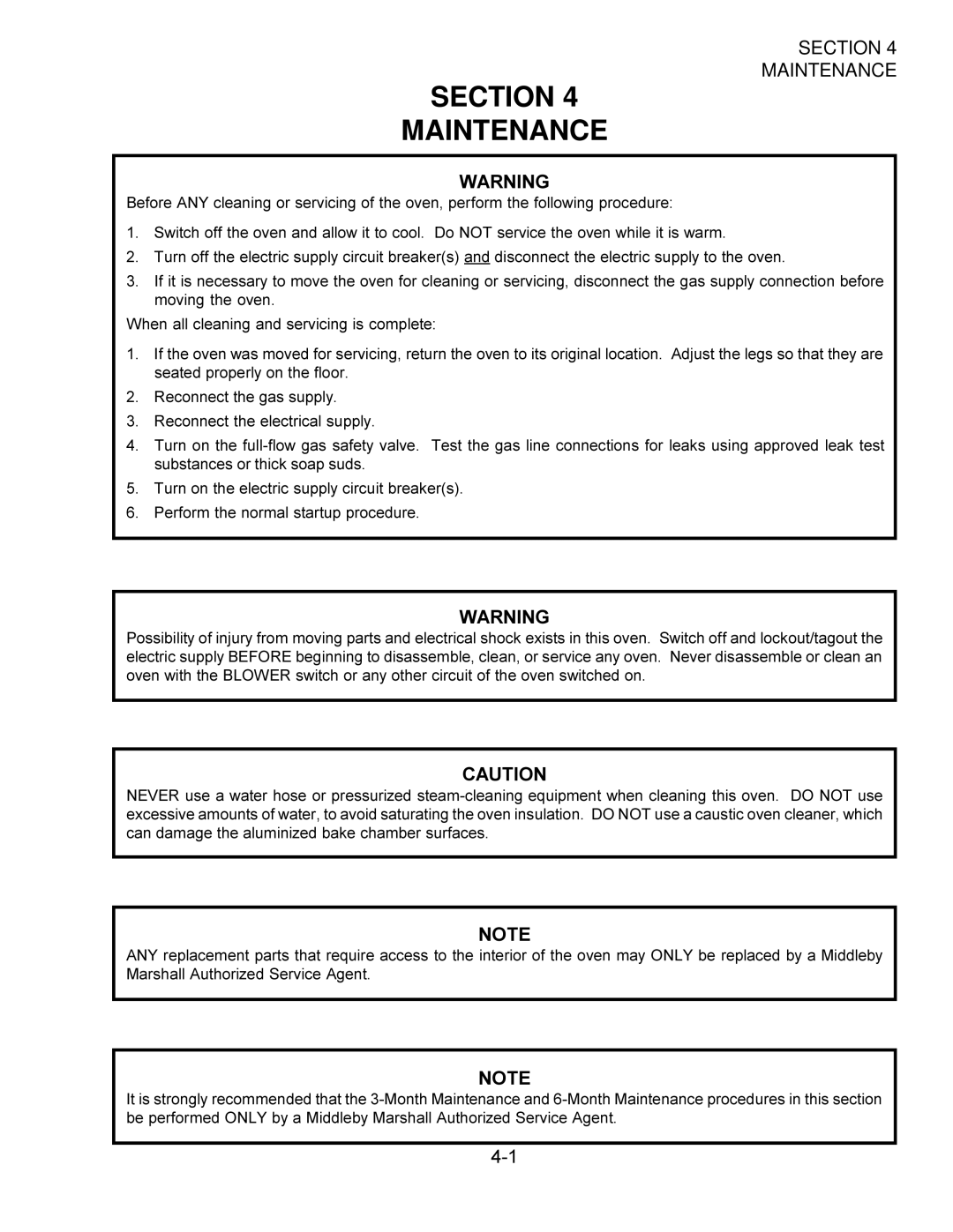 Middleby Marshall PS360WB installation manual Section Maintenance 