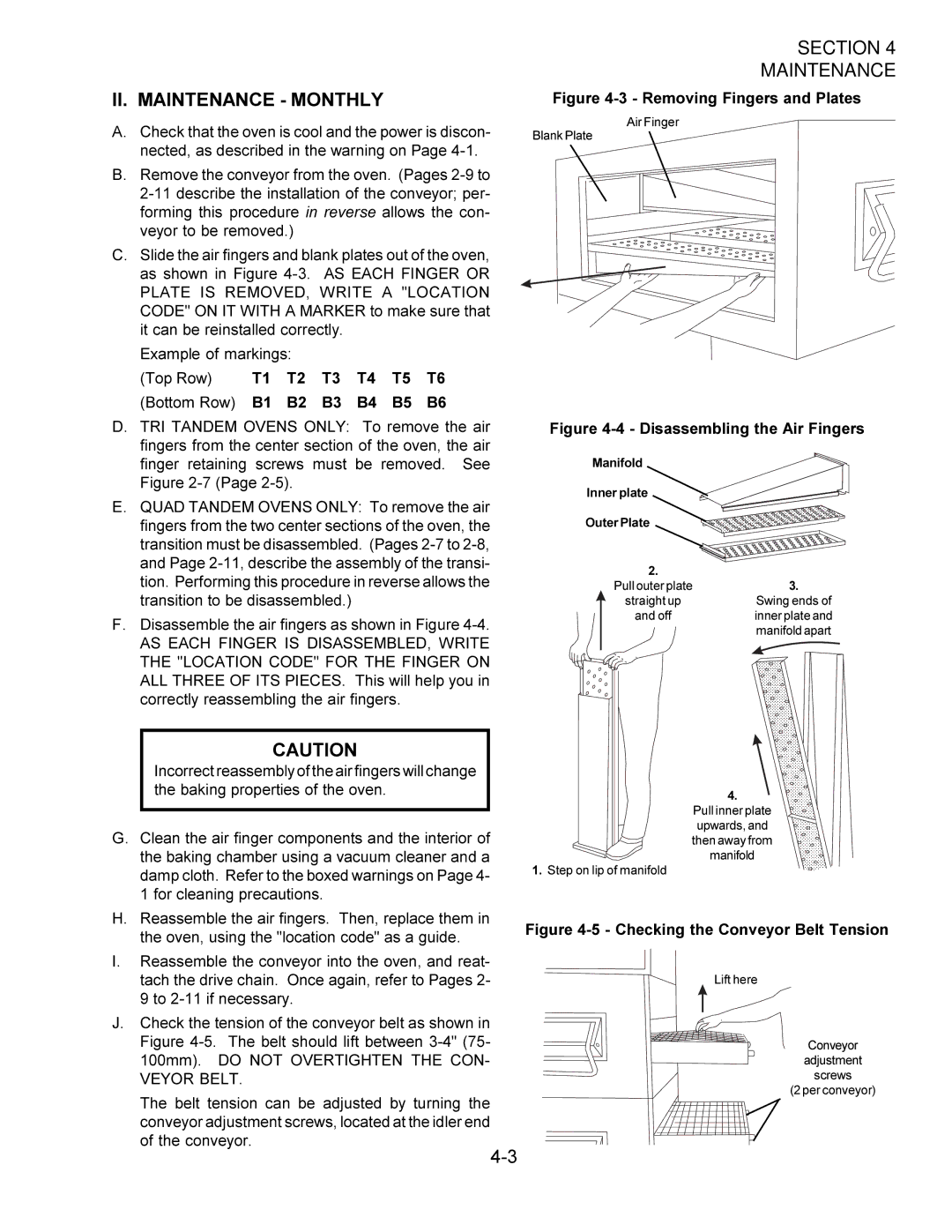 Middleby Marshall PS360 II. Maintenance Monthly, Top Row T1 T2 T3 T4 T5 T6 Bottom Row B1 B2 B3 B4 B5 B6, Veyor Belt 