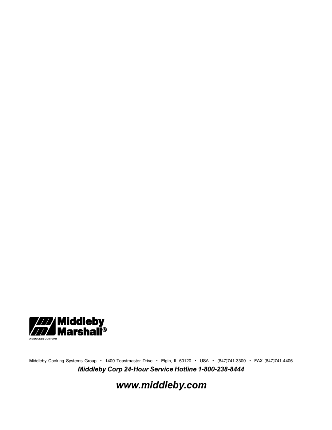 Middleby Marshall PS360WB installation manual Middleby Corp 24-Hour Service Hotline 