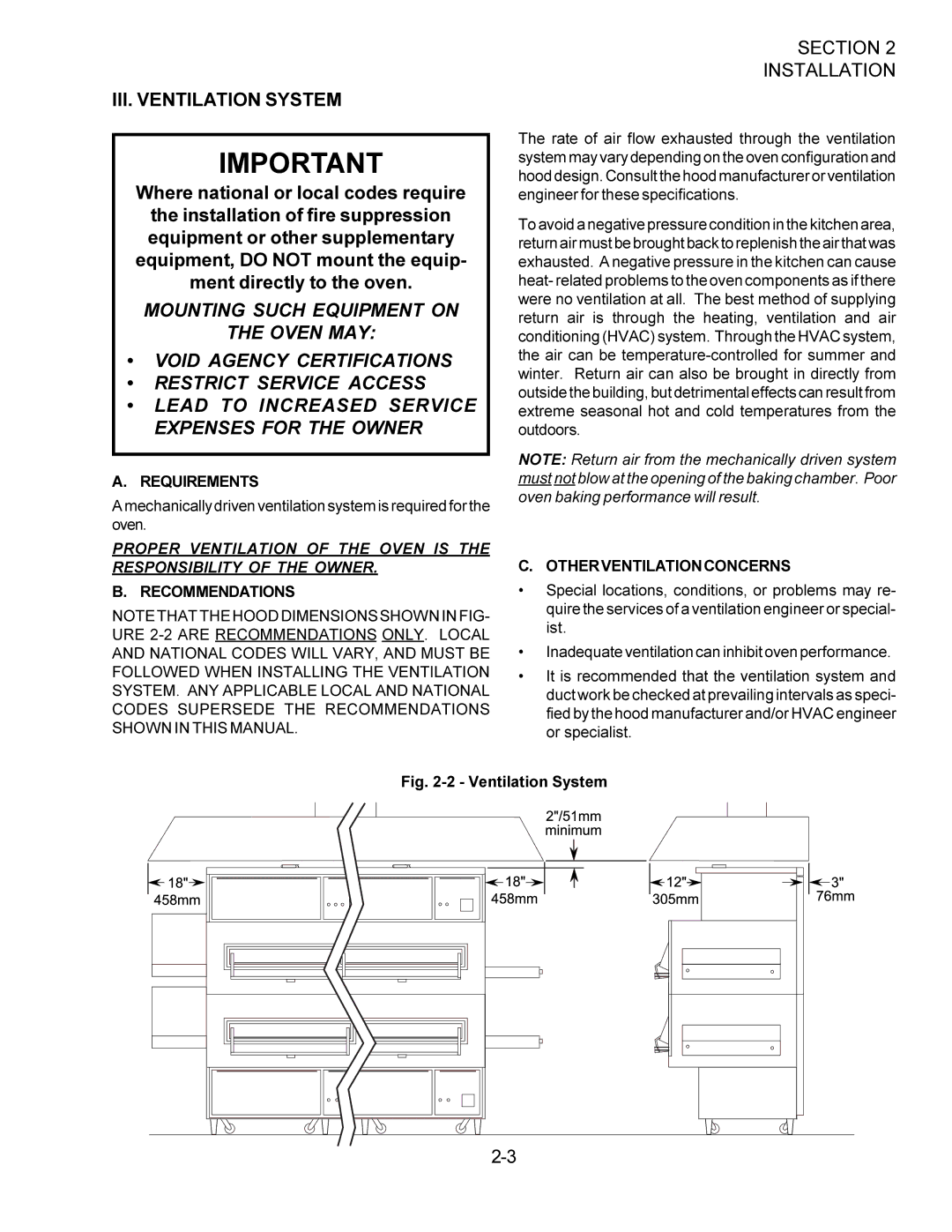 Middleby Marshall PS360WB III. Ventilation System, Requirements, Recommendations, Otherventilationconcerns 