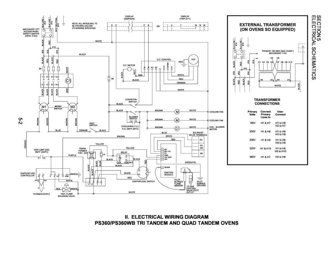 Middleby Marshall PS360WB installation manual Section, Schematics, Electrical 
