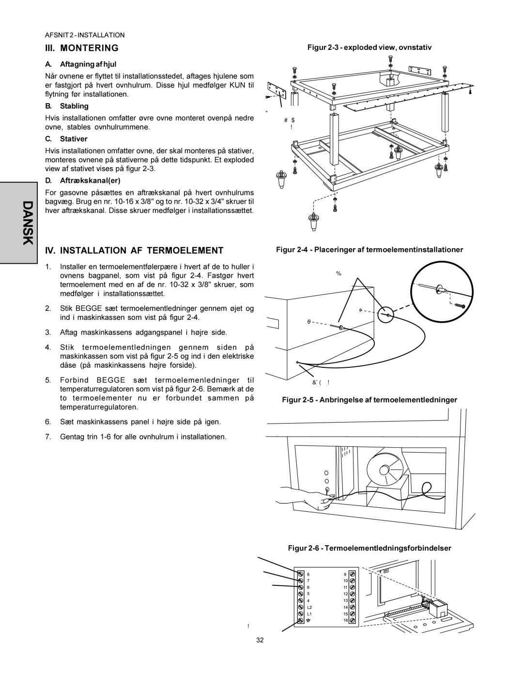 Middleby Marshall PS360WB-U, PS360-L installation manual III. Montering, IV. Installation AF Termoelement 