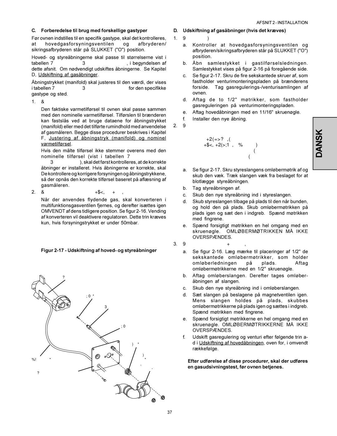 Middleby Marshall PS360-L Forberedelse til brug med forskellige gastyper, Udskiftning af gasåbninger hvis det kræves 