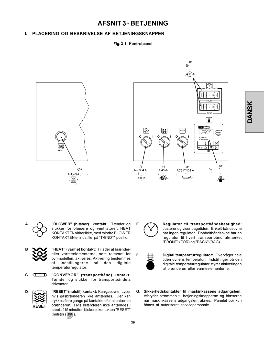 Middleby Marshall PS360-L, PS360WB-U installation manual Afsnit 3 Betjening, Placering OG Beskrivelse AF Betjeningsknapper 