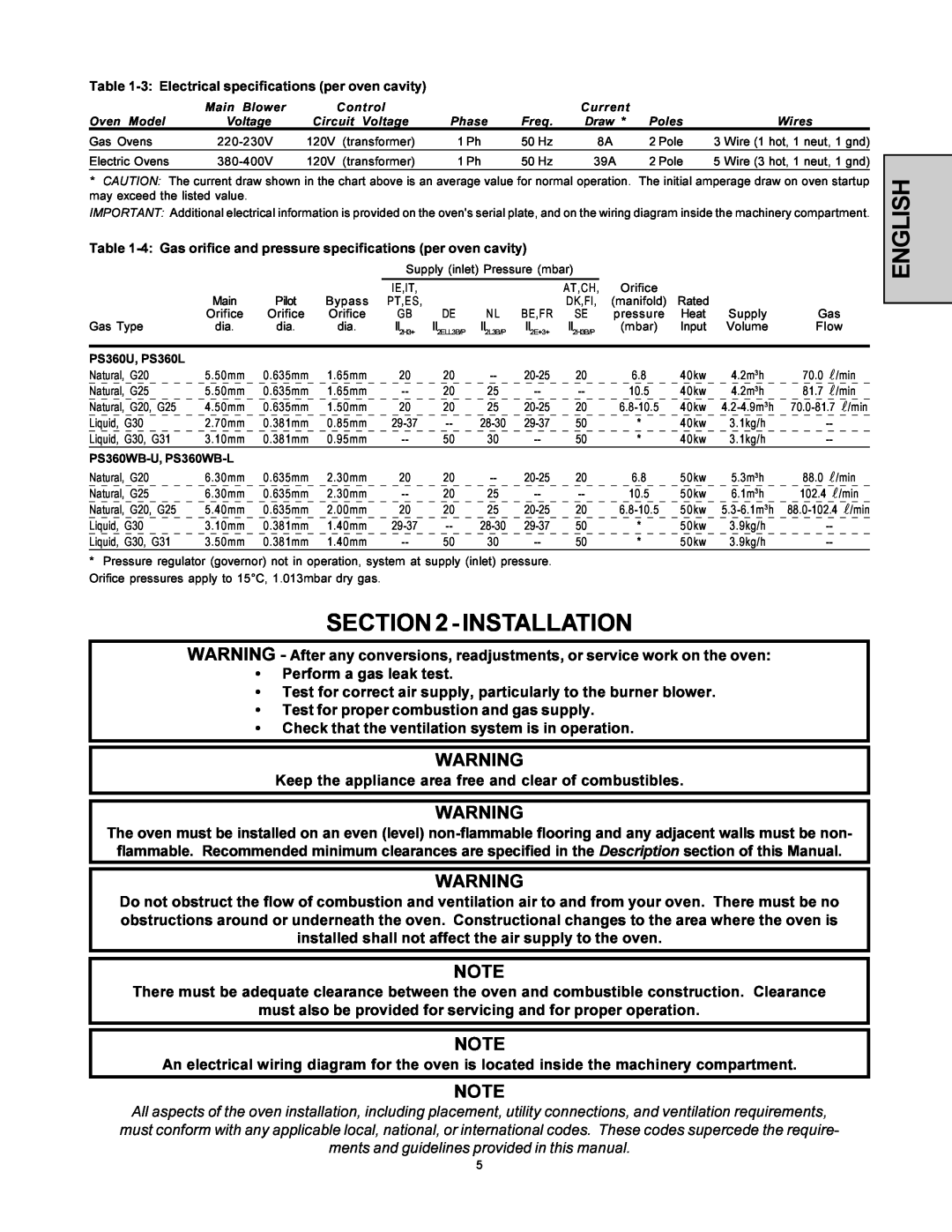 Middleby Marshall PS360-L, PS360WB-U installation manual Installation, English, Perform a gas leak test 