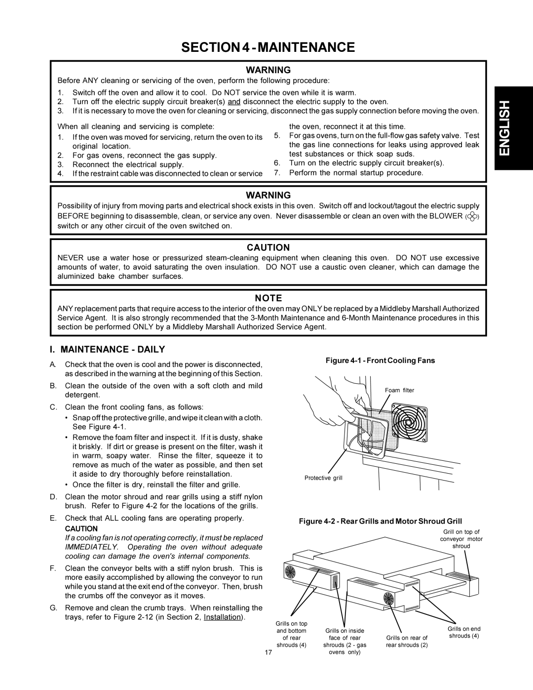 Middleby Marshall PS500 installation manual Maintenance Daily 