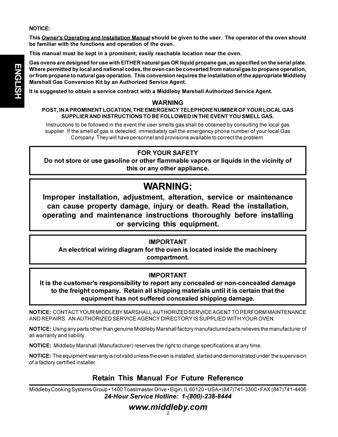 Middleby Marshall PS500 installation manual English 