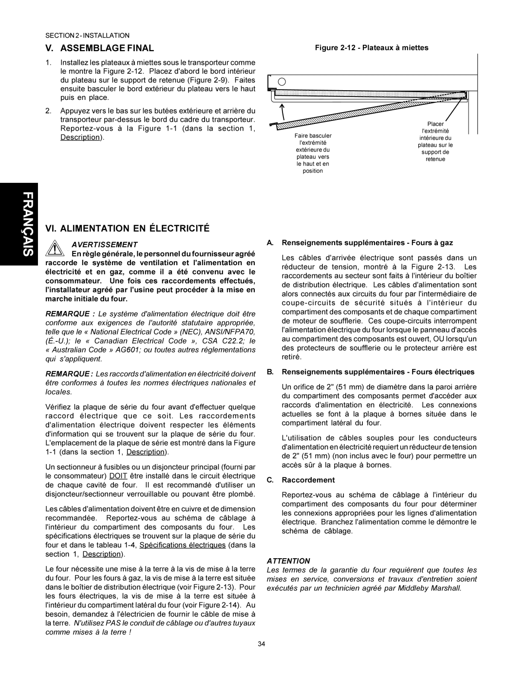 Middleby Marshall PS500 Assemblage Final, VI. Alimentation EN Électricité, Renseignements supplémentaires Fours à gaz 