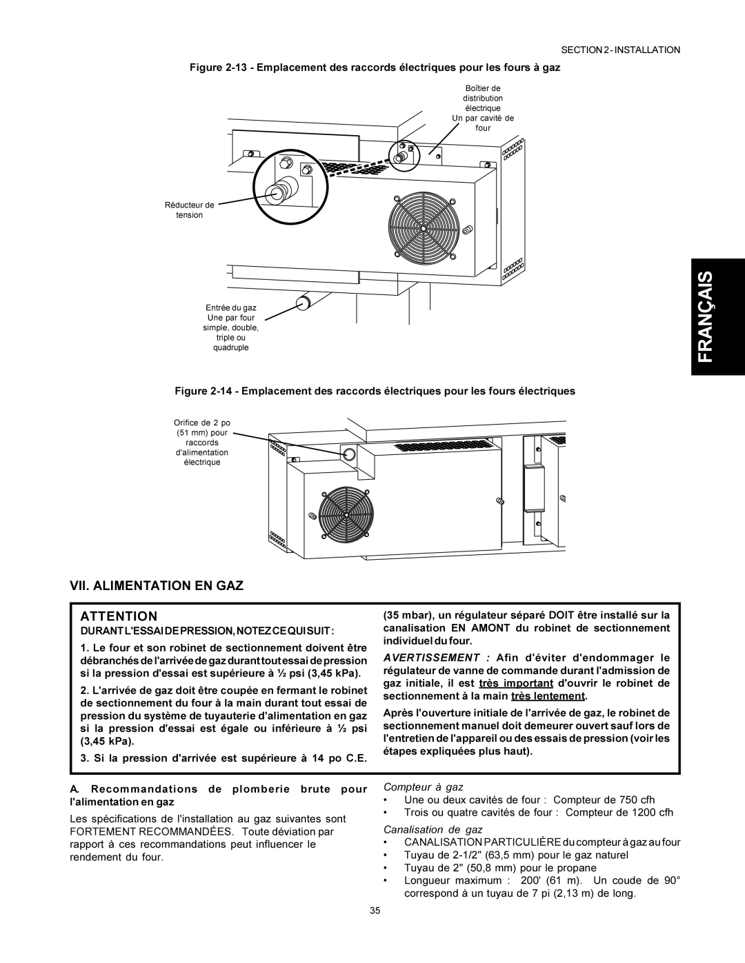 Middleby Marshall PS500 installation manual VII. Alimentation EN GAZ, Durantlessaidepression,Notezcequisuit 