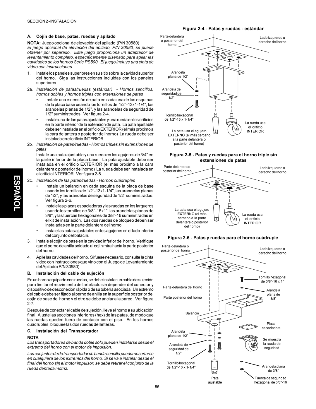 Middleby Marshall PS500 installation manual IV. Ensamblado, Parte delantera del horno 