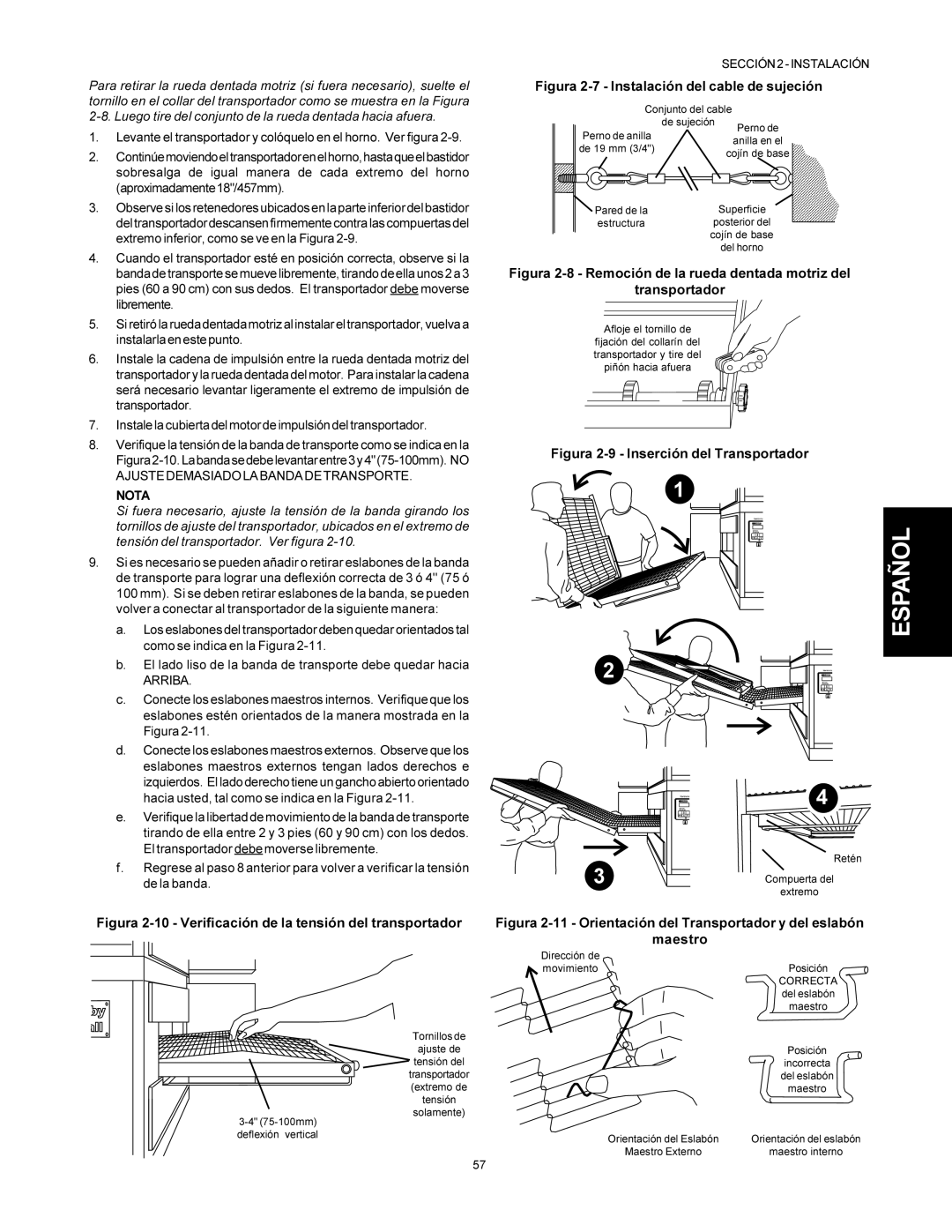 Middleby Marshall PS500 installation manual Afloje el tornillo de, Retén, Dirección de MovimientoPosición 