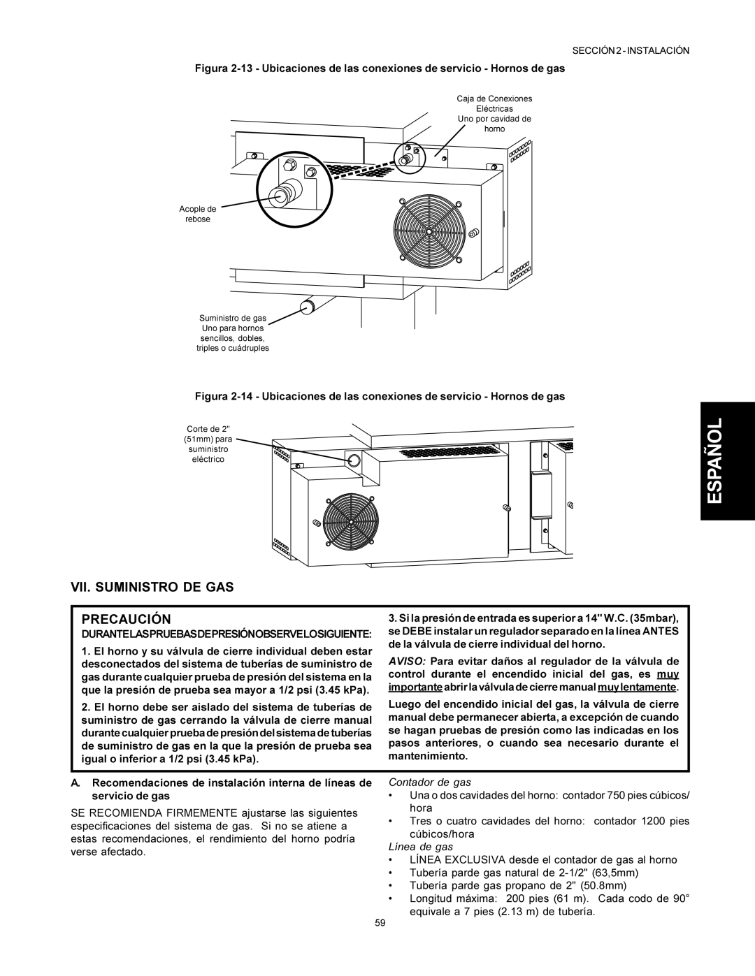 Middleby Marshall PS500 installation manual VII. Suministro DE GAS Precaución, Durantelaspruebasdepresiónobservelosiguiente 