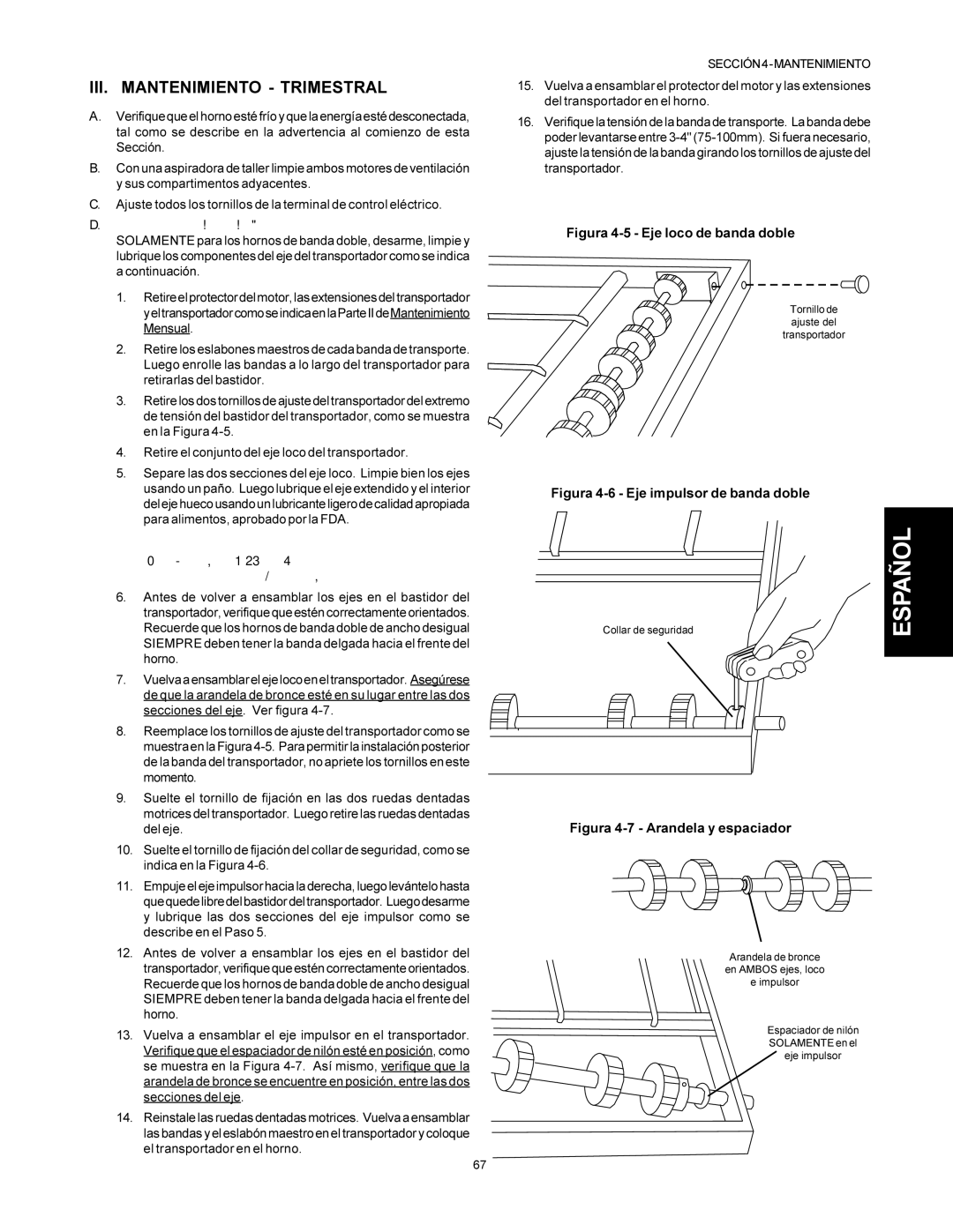 Middleby Marshall PS500 installation manual III. Mantenimiento Trimestral, Collar de seguridad 