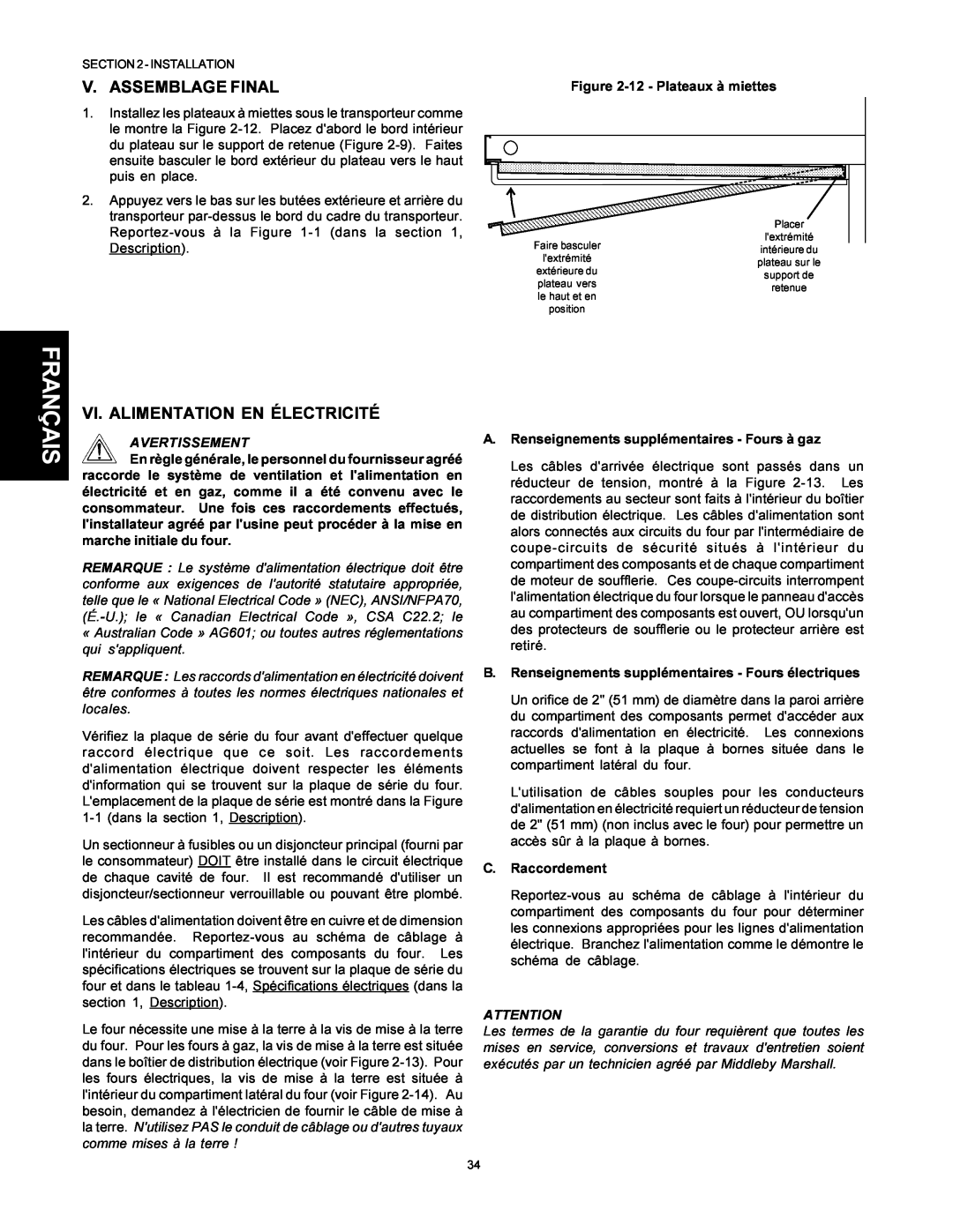 Middleby Marshall PS500 V. Assemblage Final, Vi. Alimentation En Électricité, Français, 12 - Plateaux à miettes 