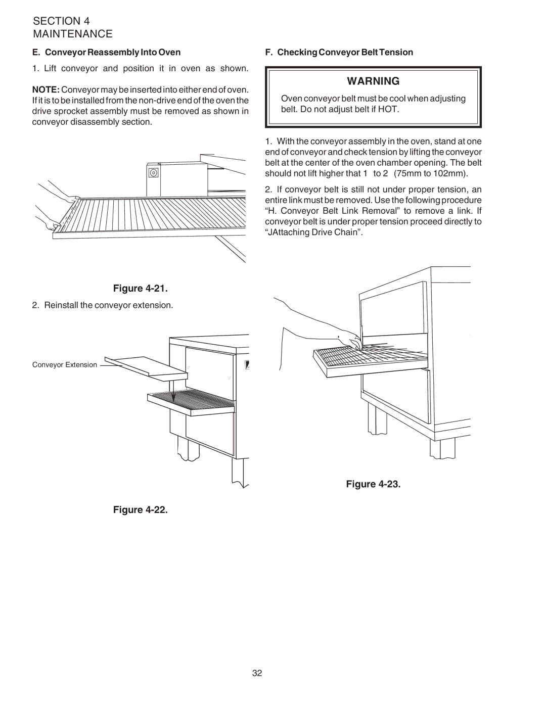 Middleby Marshall PS520 installation manual Conveyor Reassembly Into Oven, Checking Conveyor Belt Tension 