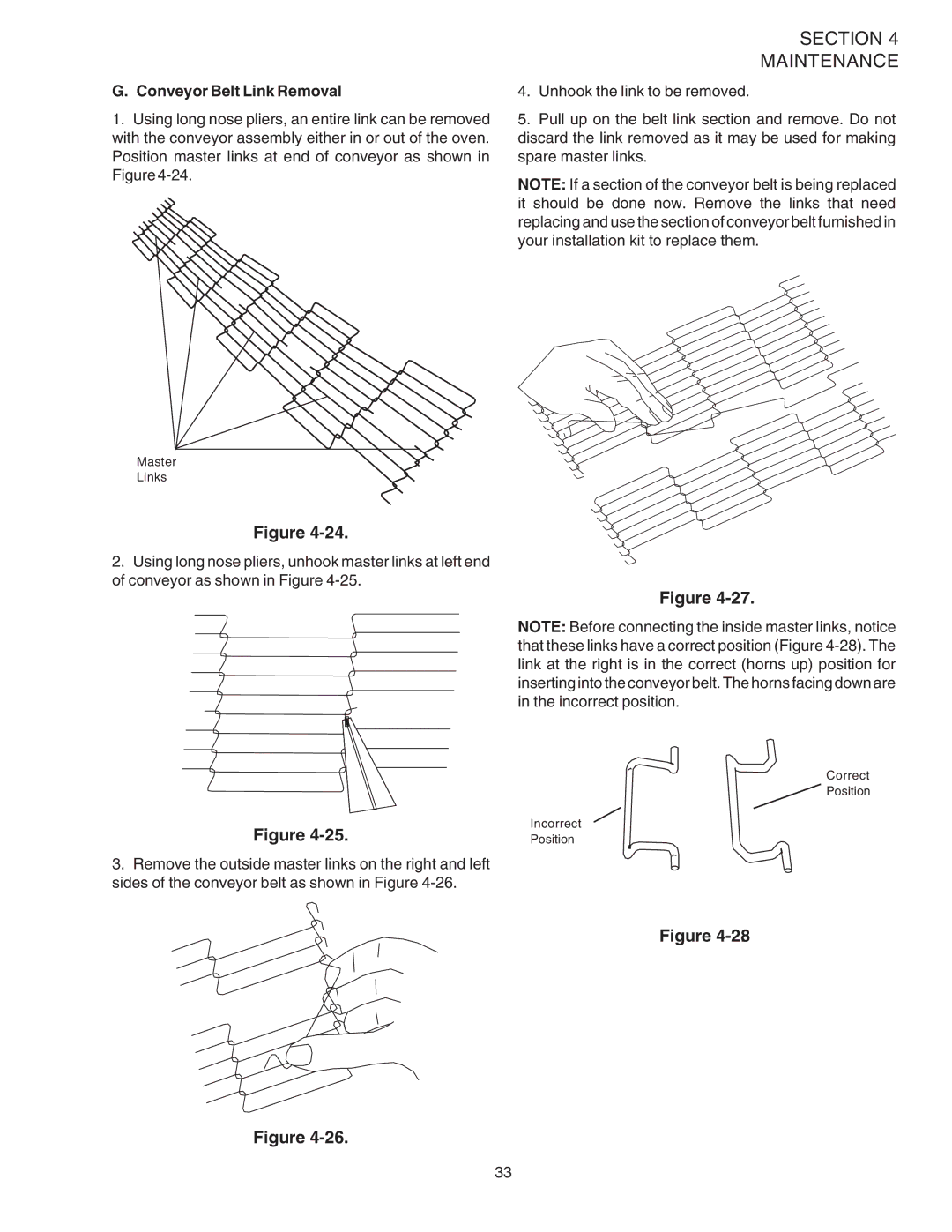 Middleby Marshall PS520 installation manual Conveyor Belt Link Removal 