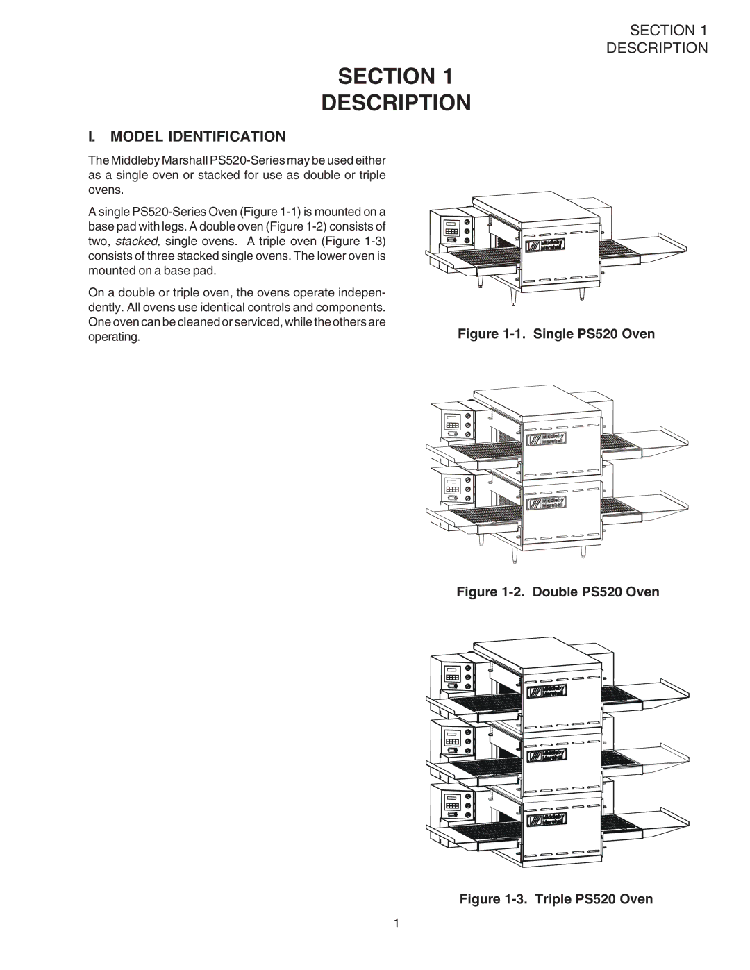 Middleby Marshall PS520 installation manual Section Description, Model Identification 