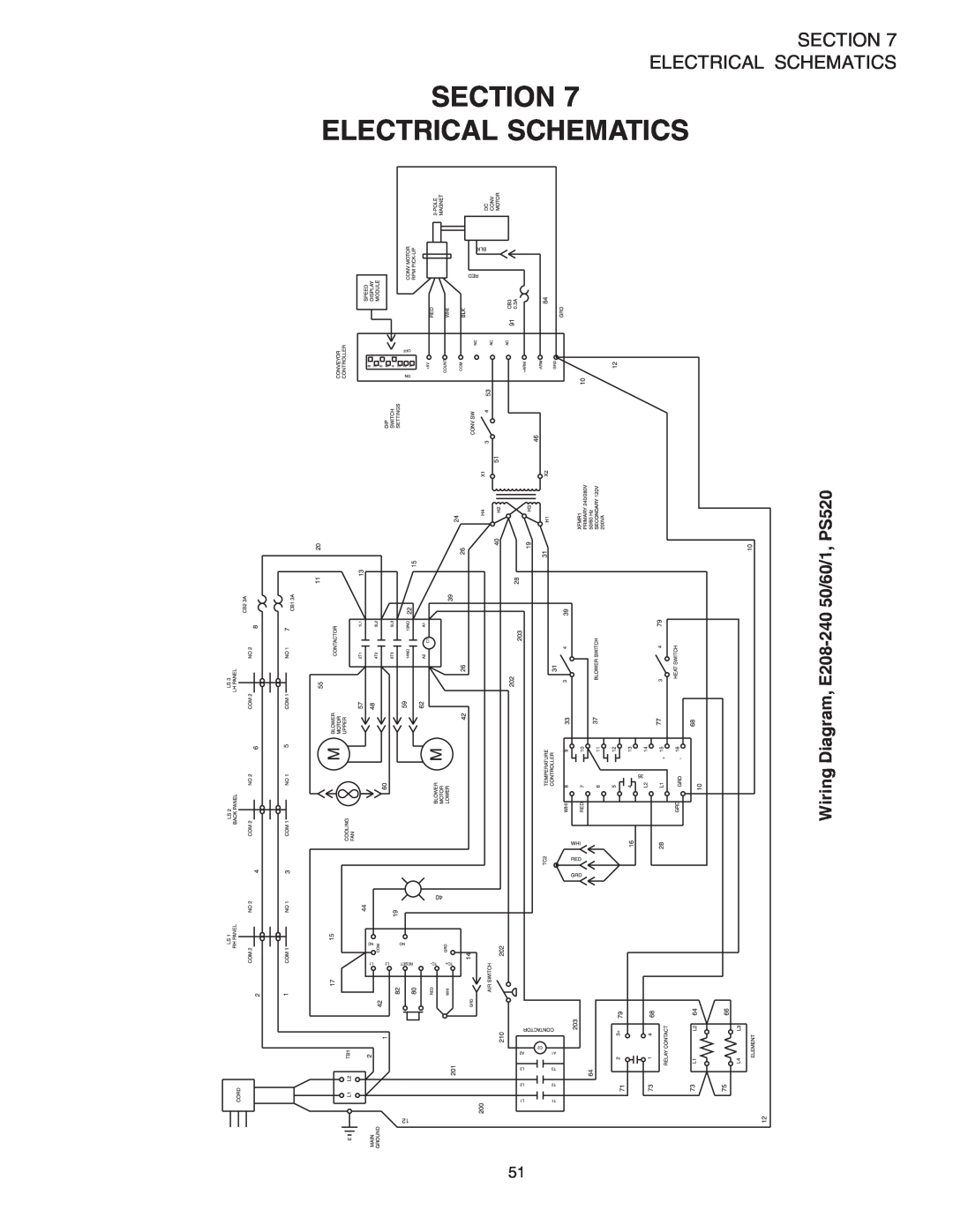 Middleby Marshall installation manual Section Electrical Schematics, Wiring Diagram, E208-24050/60/1, PS520 