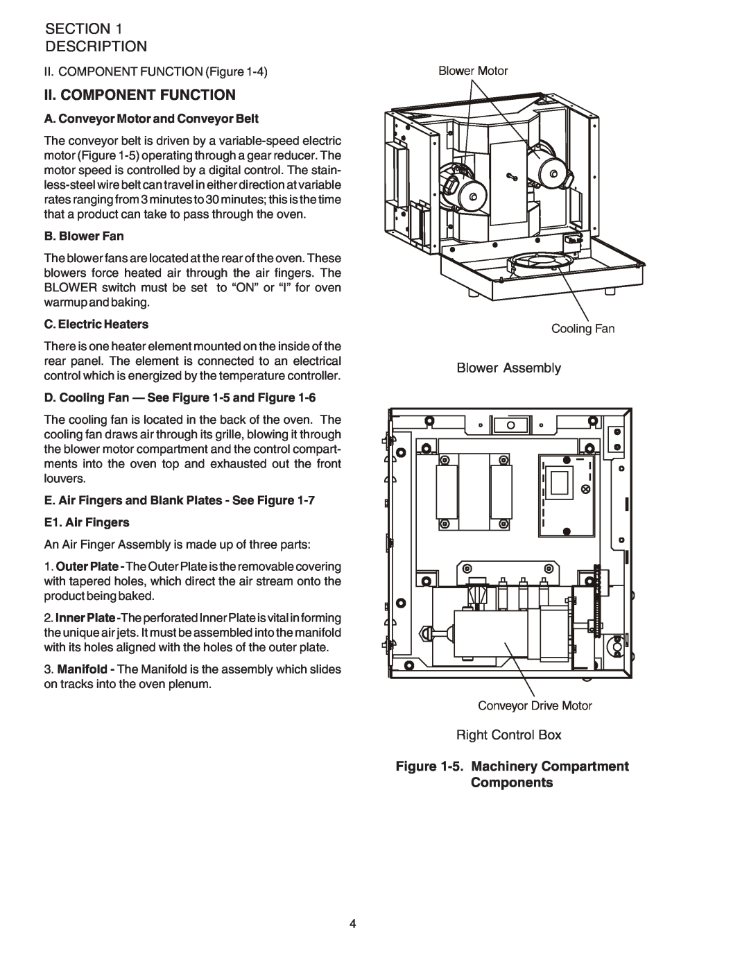 Middleby Marshall PS520 Section Description, Ii. Component Function, Blower Assembly Right Control Box, B. Blower Fan 