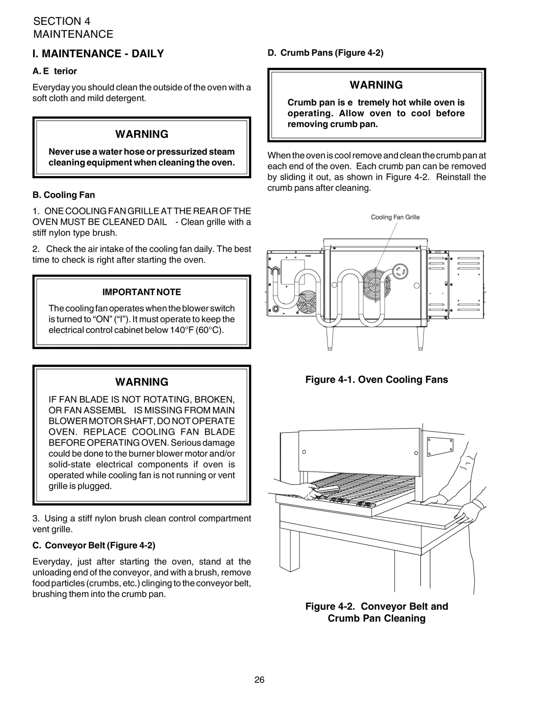 Middleby Marshall PS520G installation manual Maintenance Daily, Exterior, Cooling Fan, Conveyor Belt Figure 