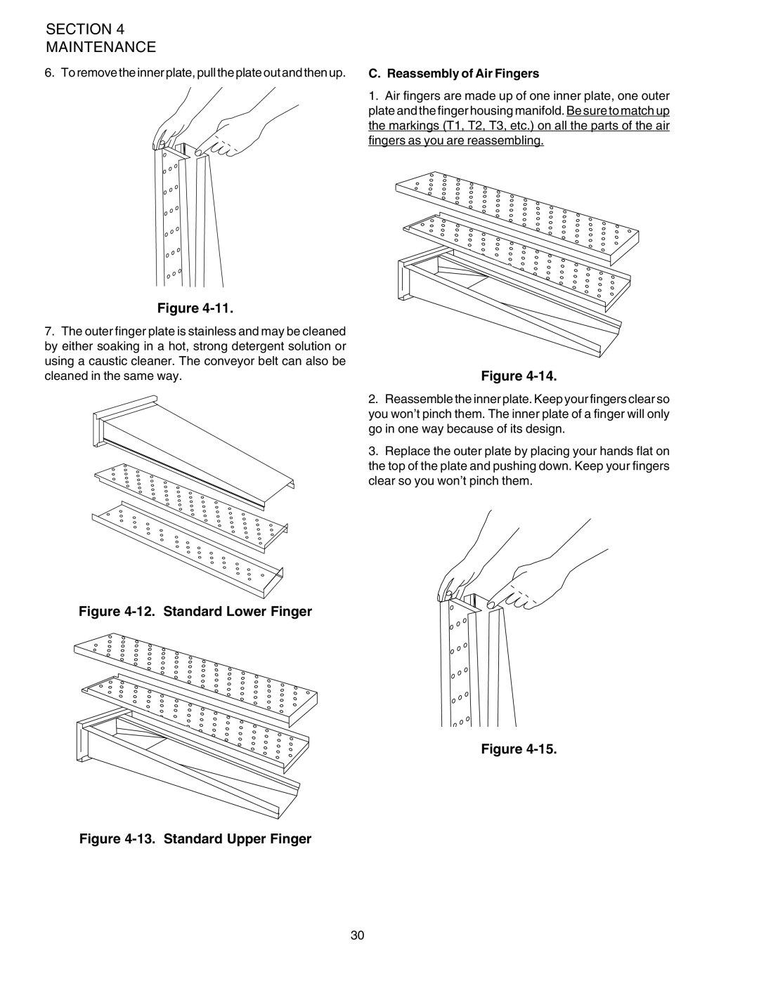 Middleby Marshall PS520G installation manual Standard Lower Finger, Reassembly of Air Fingers 