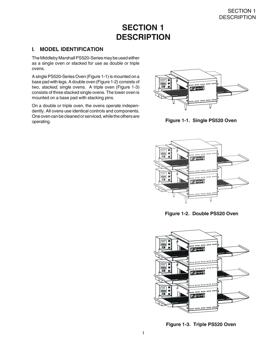 Middleby Marshall PS520G installation manual Section Description, Model Identification 