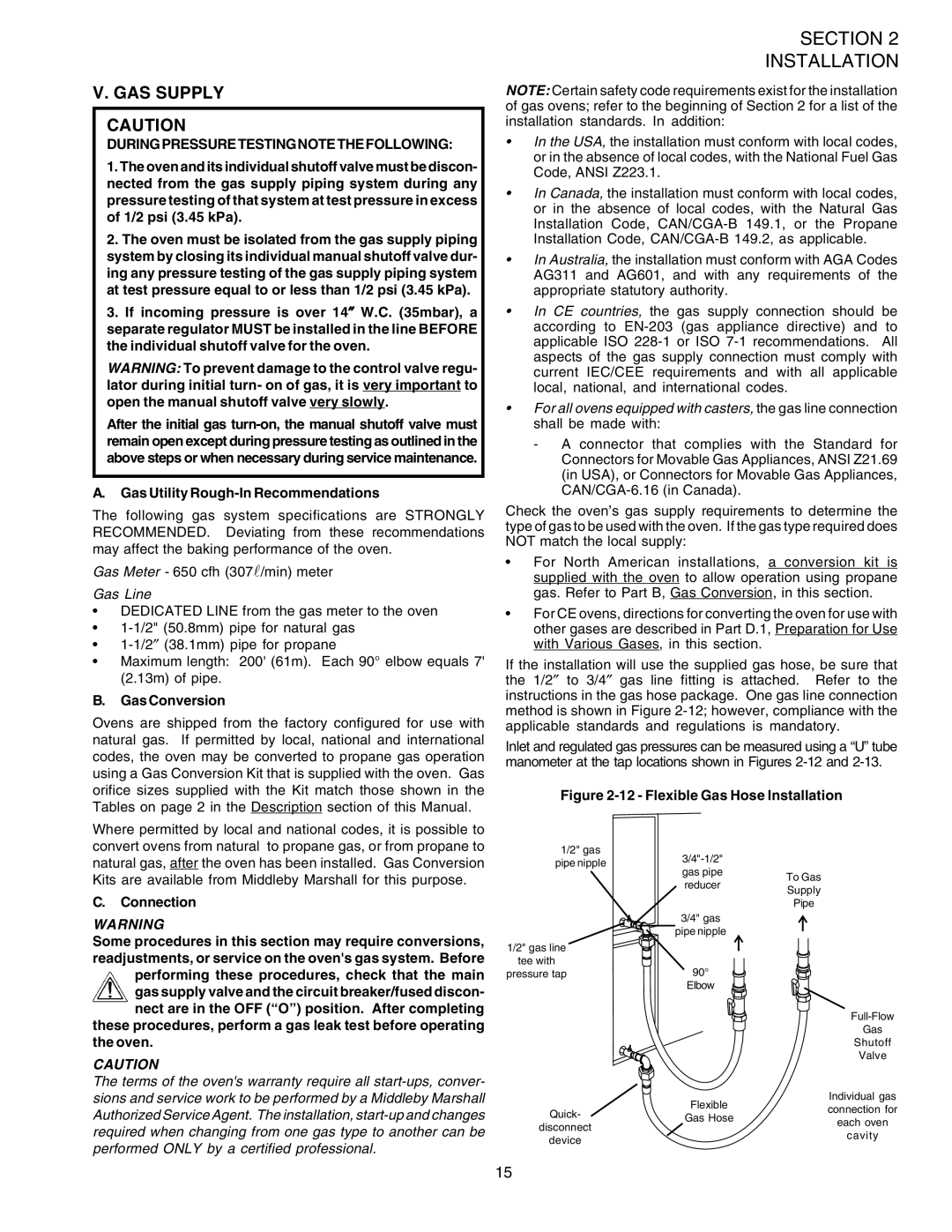 Middleby Marshall PS520G installation manual V. Gas Supply 